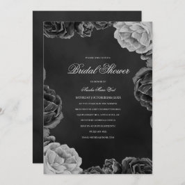 Invitación Moody gótico Monocromo Floral Flora Gótica Ducha B
