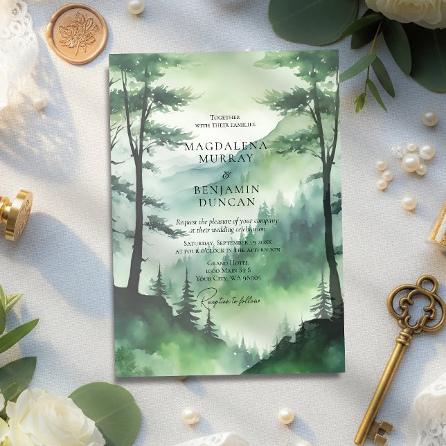 Invitación Moody Green Mountain Pine Tree Fir Forest Boda (Subido por el creador)