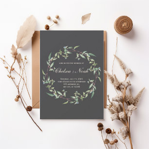 Invitación Moody Greenery Wreath Wedding Invitation