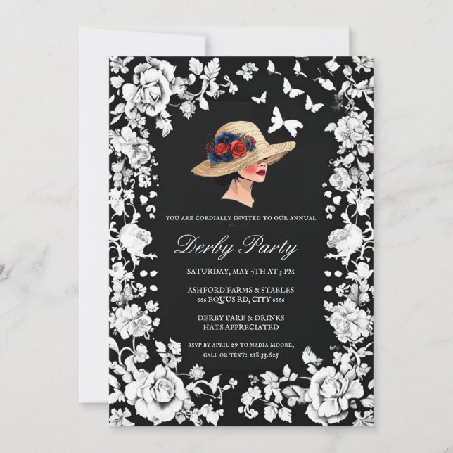 Invitación Moody High-Fashion Kentucky Derby Invitation | Bla (Anverso)