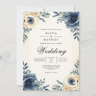 Invitación Moody Indigo Floral Romance Boda