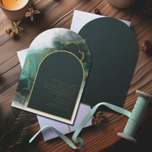 Invitación Moody Ink Emerald Gold Bridal Shower Arch ID988