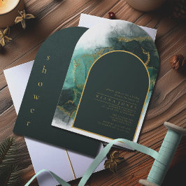 Invitación Moody Ink Emerald Gold Bridal Shower Arco ID988