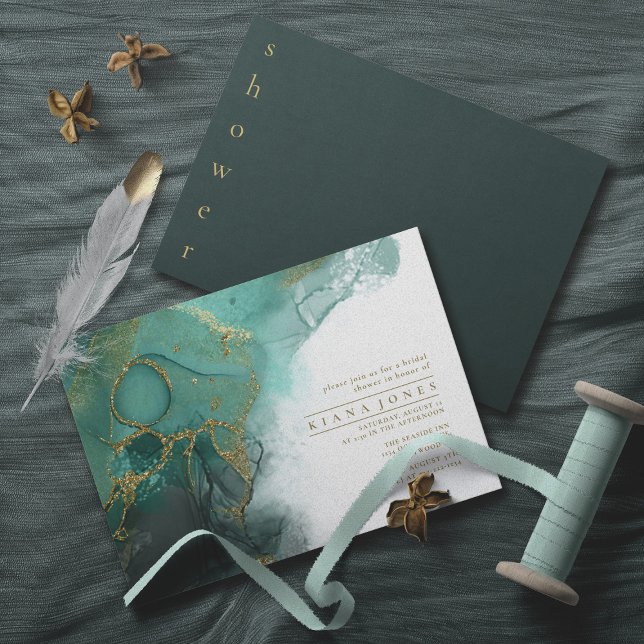 Invitación Moody Ink Emerald Gold Bridal Shower ID988 (Subido por el creador)