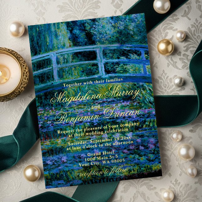 Invitación Moody Jewel Tones Monet Lily Pond Fine Art Wedding (Subido por el creador)