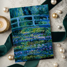 Invitación Moody Jewel Tones Monet Lily Pond Fine Art Wedding