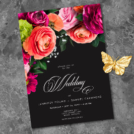 Invitación Moody Luxe Floral Vibrant Pink Black Wedding