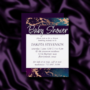 Invitación Moody Luxe Marble Deep Purple and Verde azulado