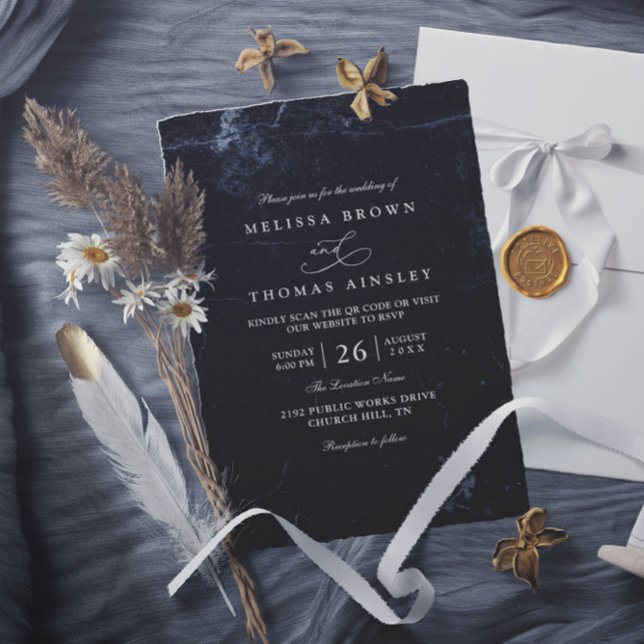 Invitación Moody Marble Minimalist Elegant QR Code Wedding (Subido por el creador)