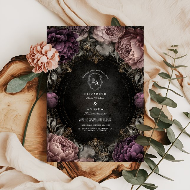 Invitación Moody Mauve Peony Gothic Boda (Subido por el creador)