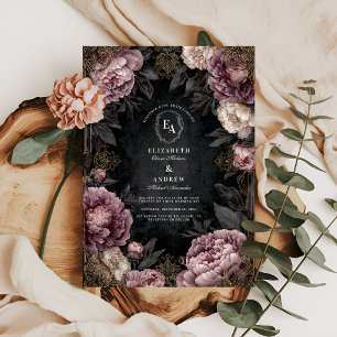 Invitación Moody Mauve Peony y Boda gótico negro