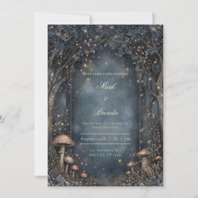 Invitación Moody Midnight Gothic Arch Forest Wedding (Anverso)