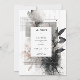 Invitación Moody Monocrome Abstract Boda floral