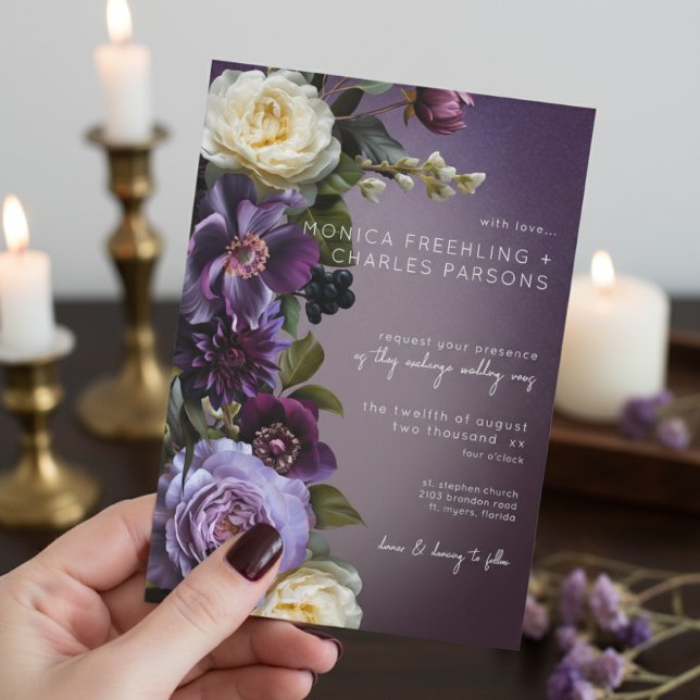 Invitación Moody morado morado Lavanda Floral Boda moderno (Subido por el creador)