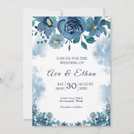 Invitación Moody Navy Blue Smoke Floral Invitation