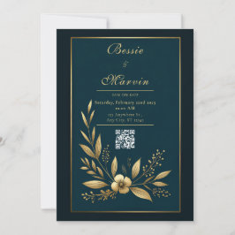 Invitación Moody Navy Gold Botanical Wedding