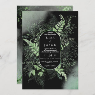 Invitación Moody Night Misty Fog Woodland Greenery Boda