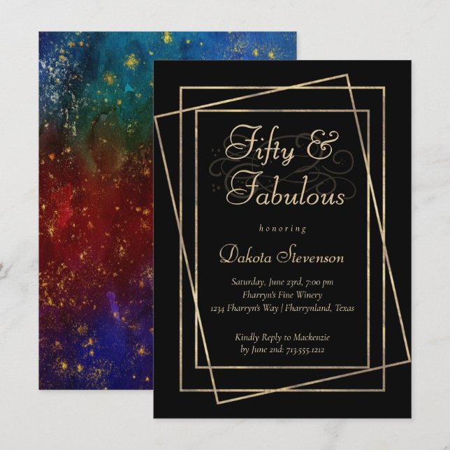 Invitación Moody Ombre | Jewel Tone Fabulous 5th Birthday (Anverso / Reverso)