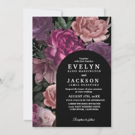 Invitación Moody oscuro Watercolor Boda negro floral