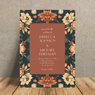 Invitación Moody Otoño Rust Terracotta Floral Fall Wedding