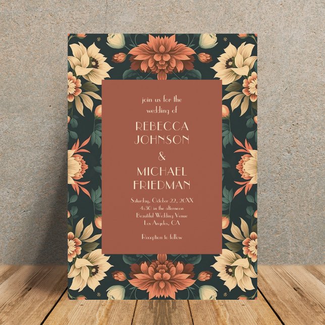 Invitación Moody Otoño Rust Terracotta Floral Fall Wedding (Subido por el creador)
