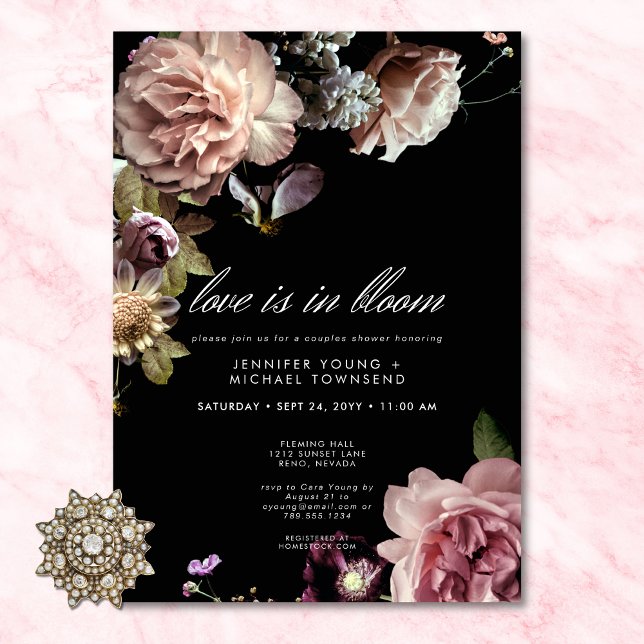 Invitación Moody Pastel El Amor Está En La Ducha De Las Parej (Moody Pastel Love Is In Bloom Couples Shower Invitation)