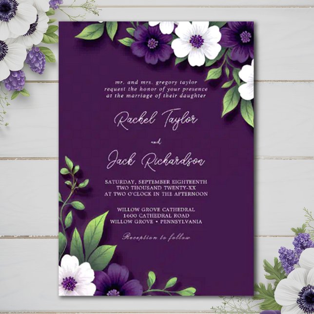 Invitación Moody Plum Blooms Dusty Shades Boda Púrpura (Subido por el creador)