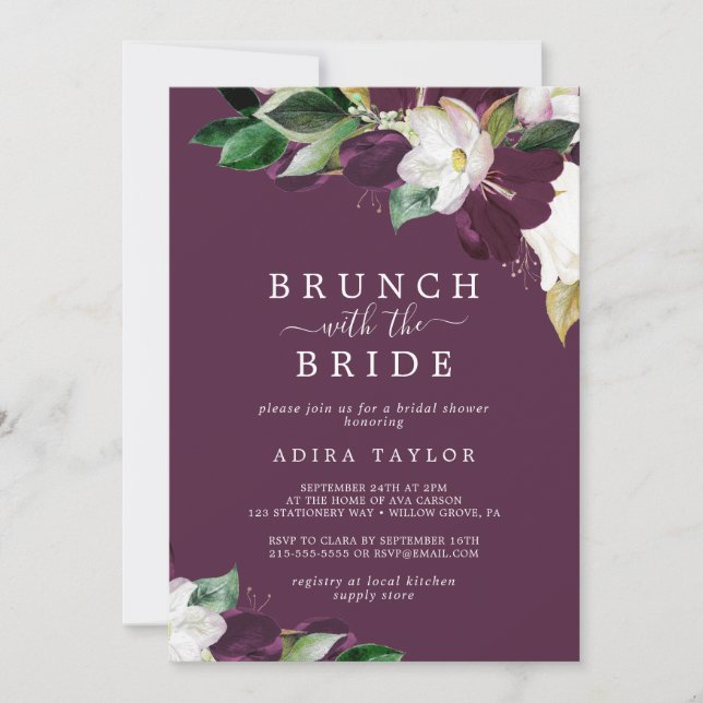 Invitación Moody Plum Brunch con Bride Bridal Shower (Anverso)