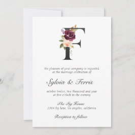Invitación Moody Plum Floral Monograma Boda