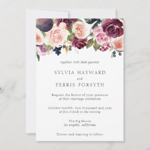 Invitación Moody Plum Floral y Boda de Fig