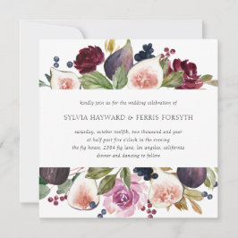 Invitación Moody Plum Floral y Fig Square Boda