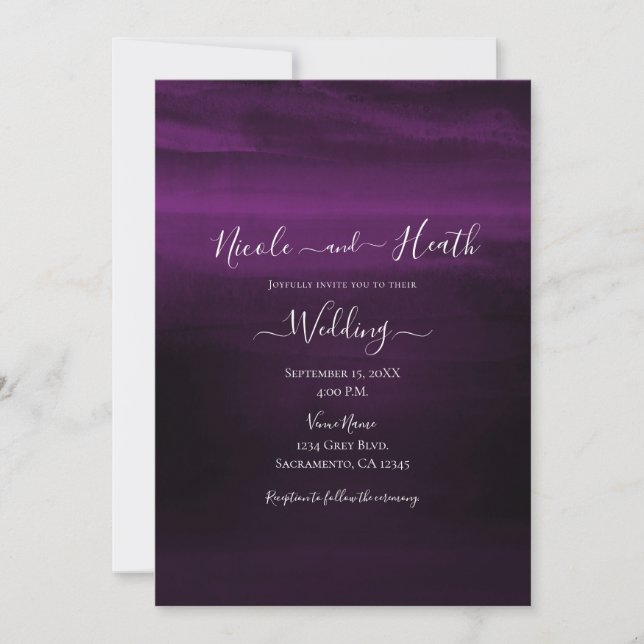 Invitación Moody Plum Purple Boda de acuarela moderna (Anverso)