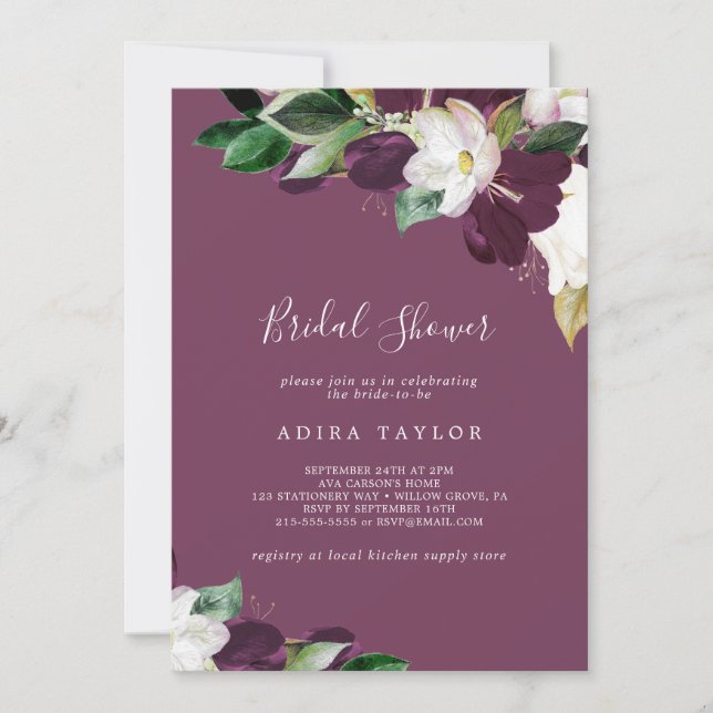 Invitación Moody Purple Blogs | Berry Bridal Shower (Anverso)