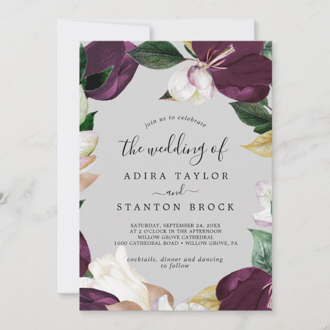 Invitación Moody Purple Blogs | Gris El Boda De (Anverso)