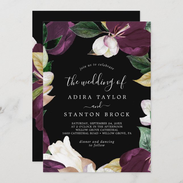 Invitación Moody Purple Blogs | Negro El Boda de (Anverso / Reverso)