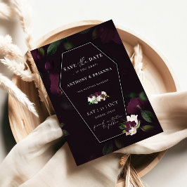 Invitación Moody Purple Bloom Coffin Salve la fecha Boda