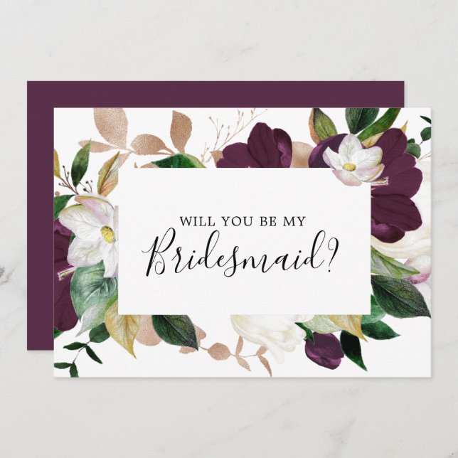 Invitación Moody Purple Blooms Bridespedida (Anverso / Reverso)