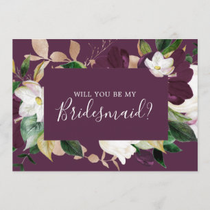 Invitación Moody Purple Blooms Plum Bridesmaid Propuesta Tarj