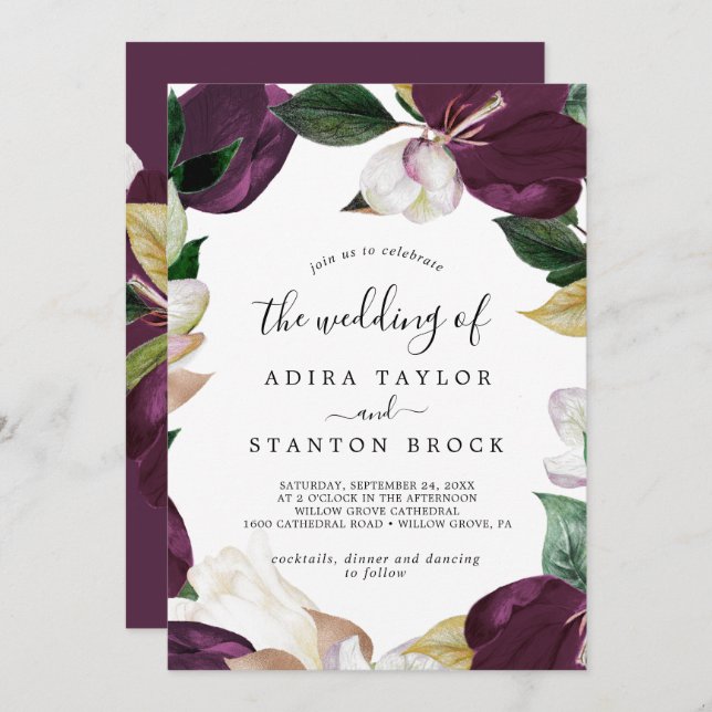 Invitación Moody Purple Bloza El Boda De (Anverso / Reverso)