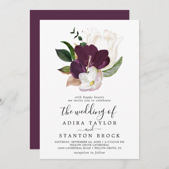 Invitación Moody Purple Bloza El Boda De (Anverso / Reverso)