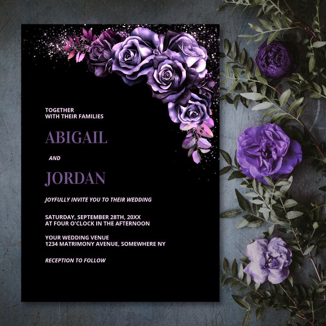 Invitación Moody Purple Floral Boda (Subido por el creador)