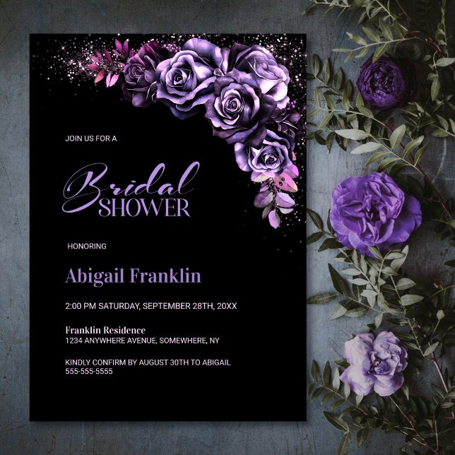 Invitación Moody Purple Floral Bridal Shower (Subido por el creador)