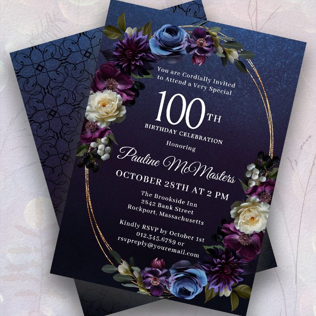 Invitación Moody Purple Flowers 100 cumpleaños (Subido por el creador)