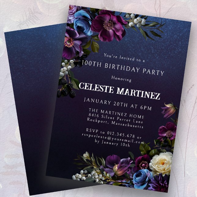 Invitación Moody Purple Flowers 100 cumpleaños (Subido por el creador)