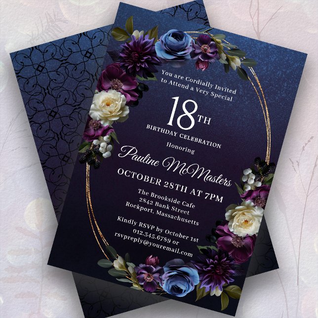 Invitación Moody Purple Flowers 18th Birthday Party (Subido por el creador)