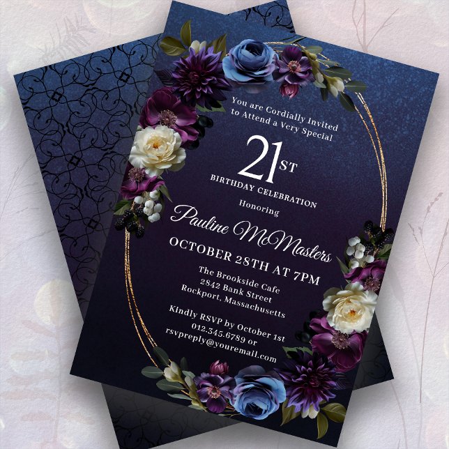 Invitación Moody Purple Flowers 21ª Fiesta de cumpleaños (Subido por el creador)