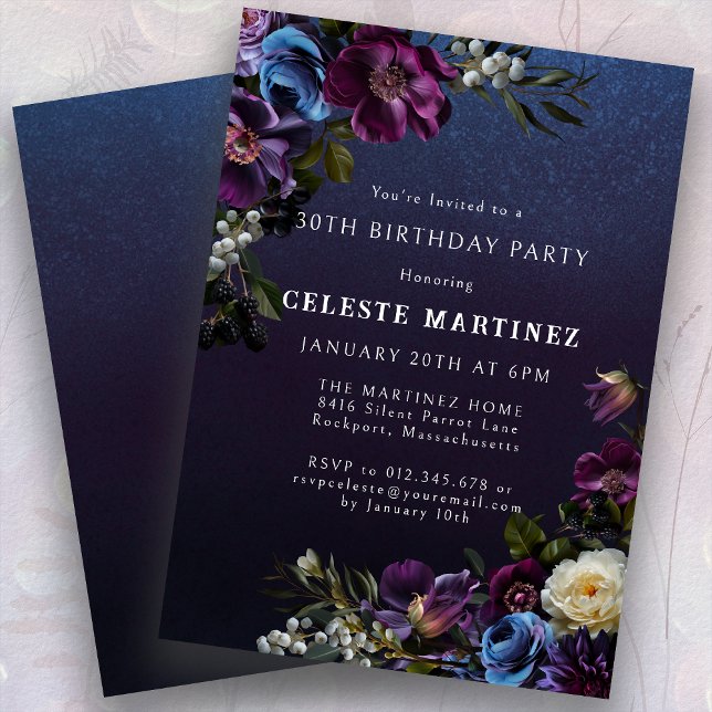 Invitación Moody Purple Flowers 30.º Fiesta de cumpleaños (Subido por el creador)