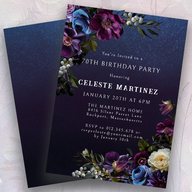 Invitación Moody Purple Flowers 70 cumpleaños (Subido por el creador)