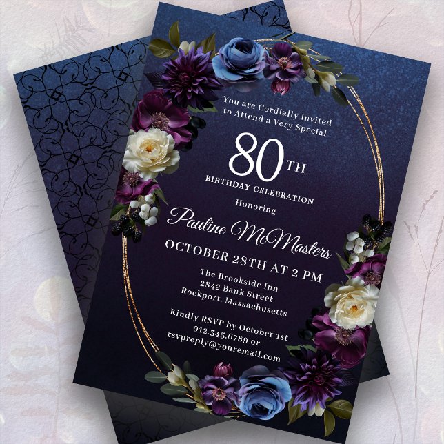Invitación Moody Purple Flowers 80 cumpleaños (Subido por el creador)