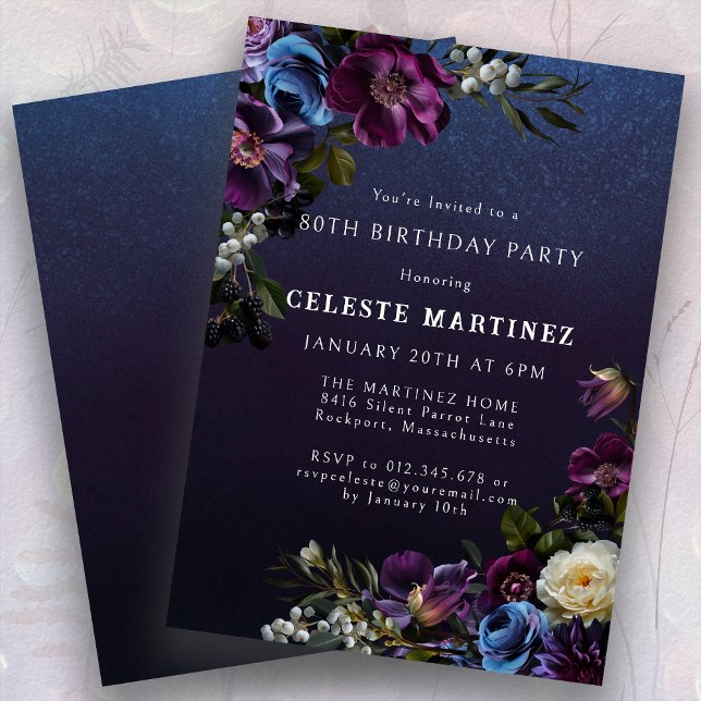 Invitación Moody Purple Flowers 80 cumpleaños (Subido por el creador)